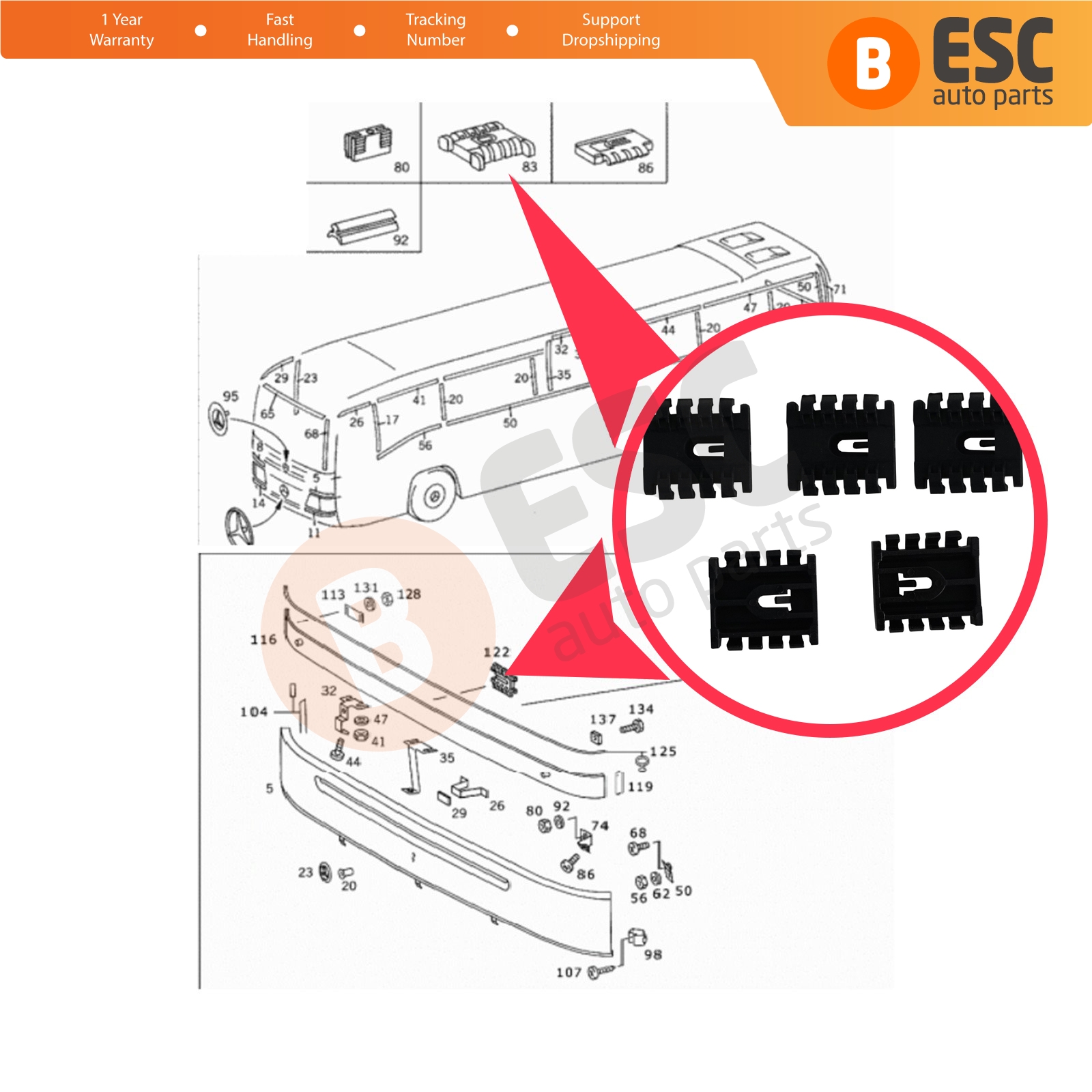 Bus Body Moulding Window Edge Clamp LARGE Clips A0079882378 for Mercedes Travego - Picture 4 of 4