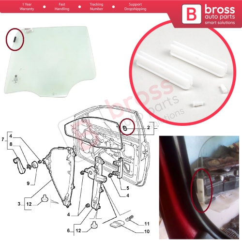 2 Pieces Window Glass Guide Track Clips for Alfa Romeo 147 Abarth Fiat 500 Doblo Multipla Panda Punto Lancia Peugeot Citroen