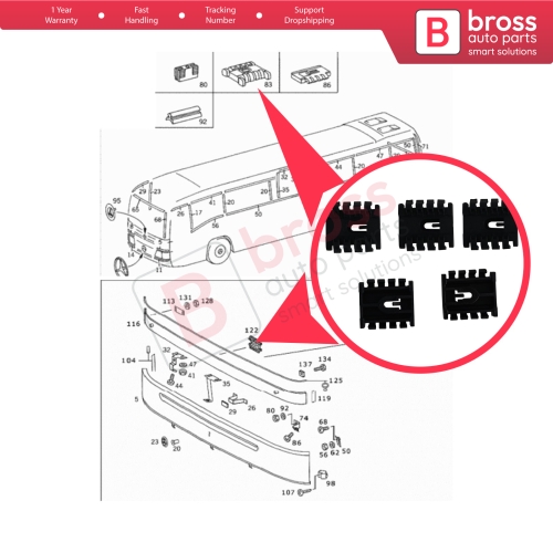 5 Pcs Bus Body Moulding Window Edge Clamp Trim LARGE Clips A0079882378 for Mercedes Travego Bus