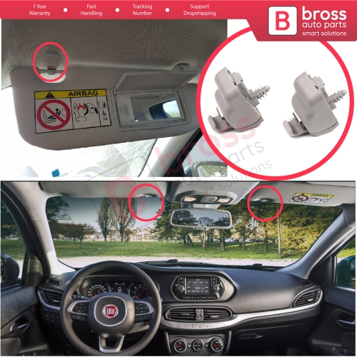 2 Pieces Sun Visor Holder Clips Hook Retainer Light Gray 735633192 For Fiat Tipo 356 Egea 2015-On