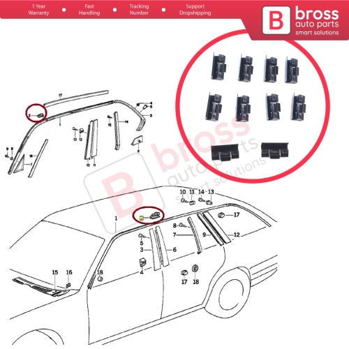10 Pieces Roof Drip Rail Moulding Clamp for BMW 5 Series E34 7 Series E32 E38 51131924953