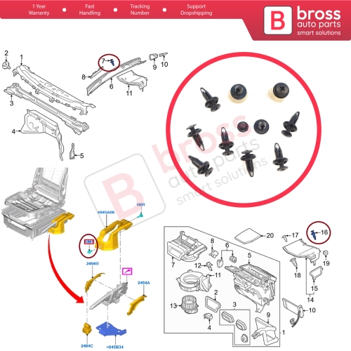 10 Pieces Push-Type Retainer Fastener Fixing Clips for Ford Focus Mondeo Transit Ka Connect Custom W703243-S300 1060989 
