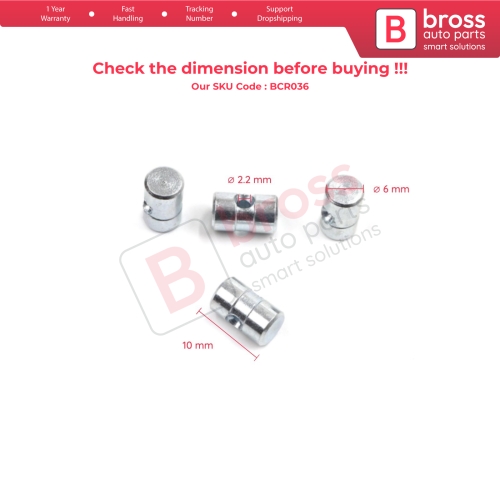 BCR036 100 Pcs Inner Outer Door Handle Trunk Hood Lock Latch Release Cable Wire Rope End Pin Stop Rivet 6x10 mm Hole Dia: 2.2 mm