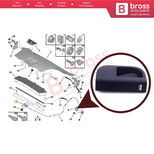 Bonnet Hood Opener Inner Handle 7937.W5 735516979 for Fiat Fiorino Doblo Evo Bipper Nemo