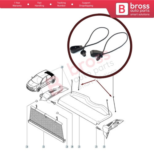 2 Pieces Rear Parcel Shelf Cord Retaining Strap 7701062123 for Renault Megane Clio Laguna HB