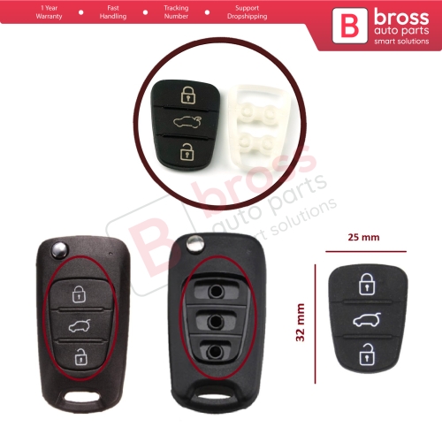 Rubber Pad Button Flip Car Remote Key Shell Insert Case Cover For Hyundai Kia