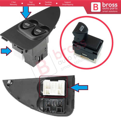 Power Window Control Switch White Socket 6-Pin Front Left for Fiat Siena Albea Palio MK1 178 Strada 178 278 98809717