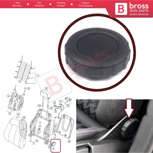 Front Manual Seat Backrest Adjustment Rotary Knob BLACK 8K0881671 For Audi Seat Skoda VW