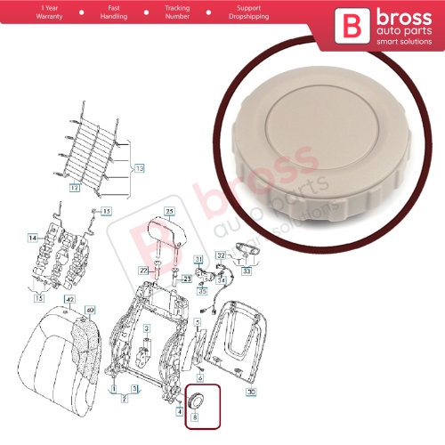 Front Manual Seat Backrest Adjustment Rotary Knob Beige 8K0881671 For Audi Seat Skoda VW