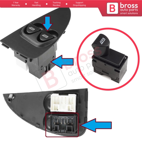 Power Window Control Switch Black Socket 6-Pin Front Left for Fiat Siena Albea Palio MK1 178 Strada 178 278 98809718