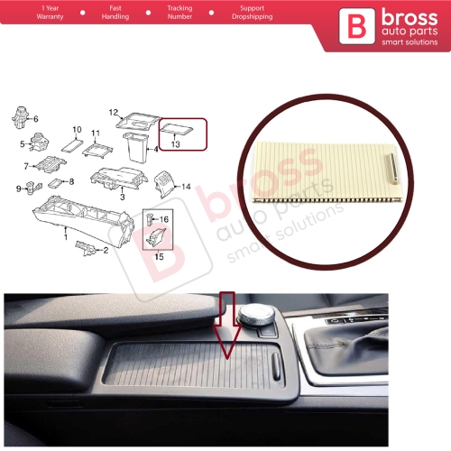 Console Slide Roller Blind Stowage Cover Beige 20468047089051 for Mercedes W204 E W207 W212