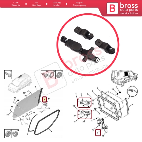 Rear Sliding Window Handle Latch Set 858244 for Fiat Doblo Fiorino Citroen Berlingo Nemo Peugeot Partner Bipper