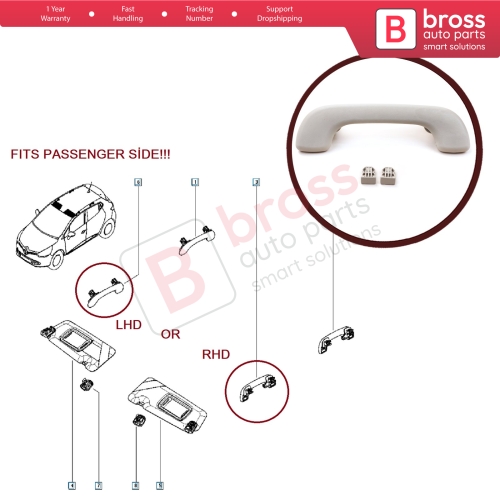 Front Passenger Interior Roof Grab Handle Support Light Gray 739410013R for Renault Megane 3 4 Scenic 3 Clio 4 Kadjar Captur  Master 3 Movano