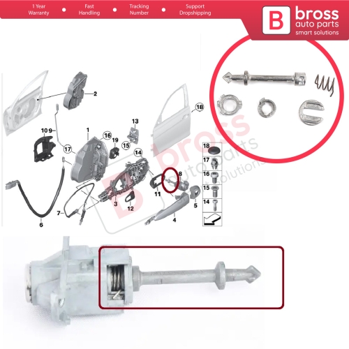 Front Left Door Lock Tumbler Barrel Repair Set 51217310733 for BMW X3 2017-2020 F30 F31 F80 2012-2019