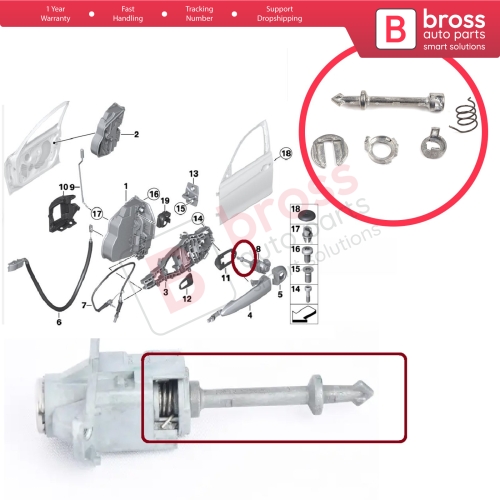 Front Right Door Lock Tumbler Barrel Repair Set 51217310734 for BMW X3 2017-2020 F30 F31 F80 2012-2019