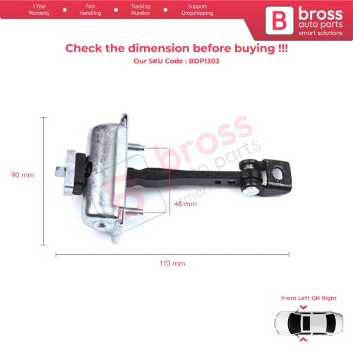 Front Door Hinge Stop Check Strap Limiter for Citroen C3 MK3 Peugeot 208 2008 MK1 5-Door Hatchback 9671891380