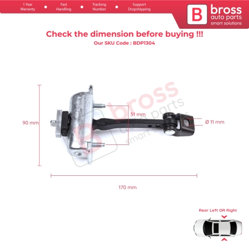 Rear Door Hinge Stop Check Strap Limiter for Citroen C3 MK3 Peugeot 208 2008 MK1 5-Door Hatchback 9671891280	