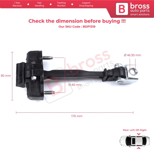 Rear Door Hinge Stop Check Strap Limiter for Peugeot 208 e-208 Opel Corsa F Corsa-e 2019-On 9823211180