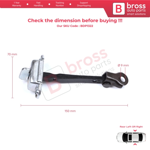 2 Pieces Rear Door Hinge Stop Check Strap Limiter for Citroen C1 Peugeot 108 Toyota Aygo MK2 2014-On 5-Door B000873380   