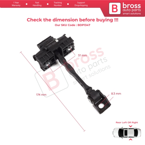 2 Pieces Rear Door Hinge Brake Stop Check Strap Limiter for VW UP! Skoda Citigo Seat Mii 2011-2024 5-Door Hatchback 1S4839249A