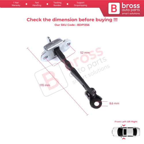 2 Pieces Front Door Stop Check Assy Limiter Strap for Toyota Hilux MK8 N1 Fortuner MK2 Revo 2015-On 686100K091