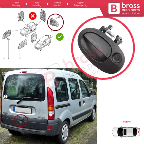 Rear Tailgate Exterior Door Opener Handle Black for Renault Kangoo KC Express FC Nissan Kubistar MK1 X76 8200153666