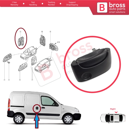 Right Side Sliding Door Exterior Opener Handle Black for Renault Kangoo KC Express FC Nissan Kubistar MK1 X76 8200107372