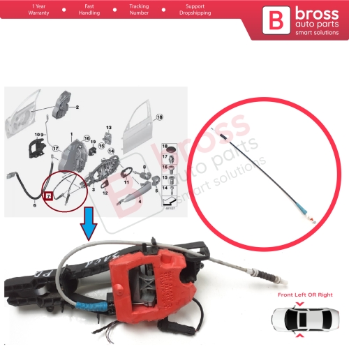 Front Exterior Door Handle Bowden Cable for BMW 3 Series F30 F31 F35 F80 M3 LCI 2012-2019 51217259828
