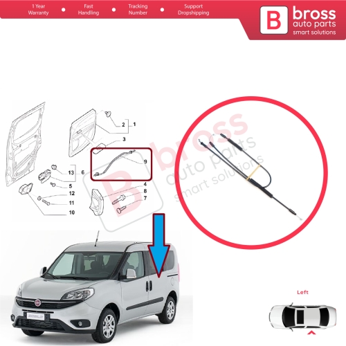 Left Side Sliding Door Outer Lock Release Cable for Fiat Doblo MK2 263 Opel Combo 51892698