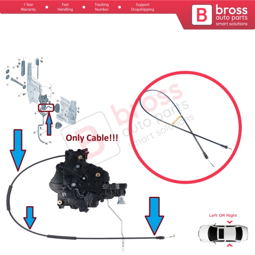 Side Sliding Door Lock Release Cable for VW Transporter T5 T5.1 T6 Carevelle Multivan 2009-2024 7E0843653 7E0843654