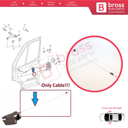 Front Door Handle Opening Release Cable for Mercedes Sprinter MK1 1995-2006 VW LT MK2 1996-2006 9017600704 2D0837085