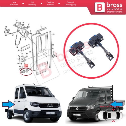 2 Pieces Double Crew Cab Rear Door Hinge Brake Stop Check Assy Limiter Strap for VW Crafter MK2 e-Crafter MAN TGE e-TGE 2017-On 7CA839249A