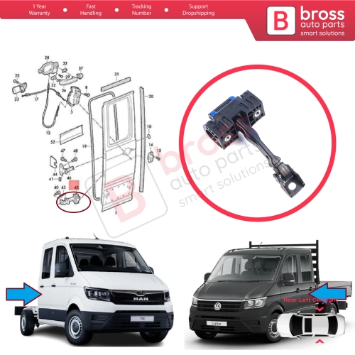 Double Crew Cab Rear Door Hinge Brake Stop Check Assy Limiter Strap for VW Crafter MK2 e-Crafter MAN TGE e-TGE 2017-On 7CA839249A