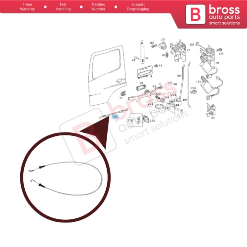 Inner Door Release Locking System Latch Bowden Cable Right Door A9737600304 For Mercedes Benz Atego Axor