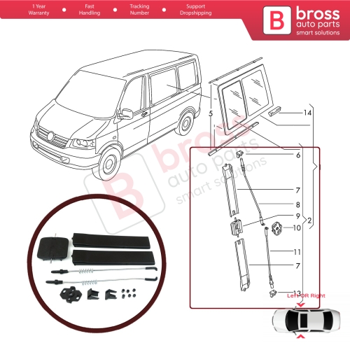 Side Sliding Window Glass Latch Cover Set 7H0847781B for VW Transporter T5 Multivan Caravelle