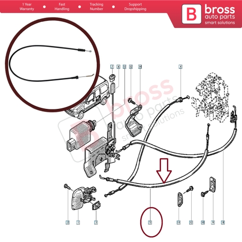 Left Sliding Inner Door Release Locking Latch Bowden Cable 8200182967 for Renault Kangoo MK1