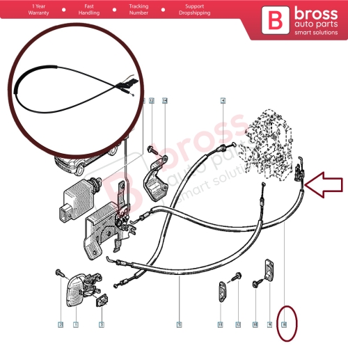 Inner Door Release Locking Latch Bowden Cable 8200516256 for Renault Kangoo Laguna MK1