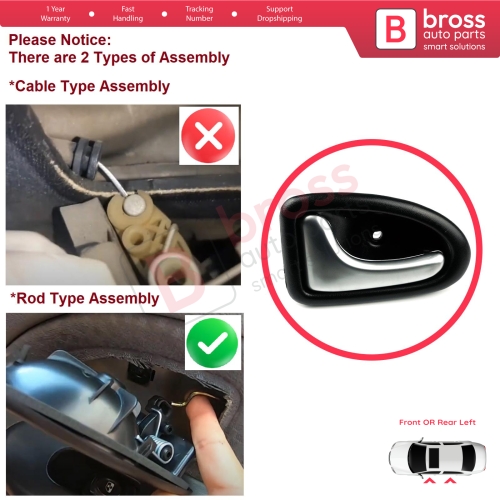 Inner Door Handle Left Chrome Color Rod Type for Renault Clio 2 Scenic Megane 1 Trafic Master 2 Mascott Logan 1 Movano Vivaro A Interstar Primastar 1 Daily 7700434716 