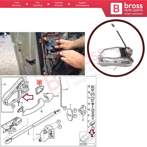 Car Door Handle Carrier Bracket Handle Housing Rear Left 51228243635 For BMW X5 E53 2000-2006