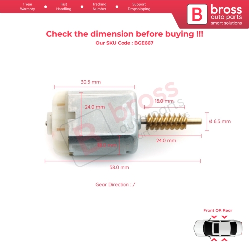 Car Door Lock Actuator FC280 Motor Gear 24 mm Shaft for Renault Nissan Hyundai