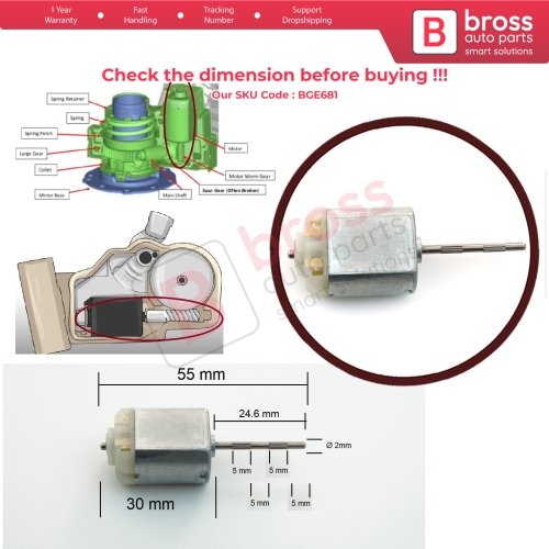 FC 280 12V DC 24.6 mm Ribbed Spindle Shaft Axle Motor for Car Door Lock Fuel Cap Actuator Folding Mirror Repair