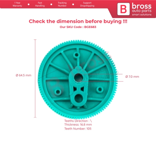 Rear Windshield Wiper Motor Repair Gear 64.5 mm Diameter Teeth 105 for Ford Transit Tourneo Connect MK1