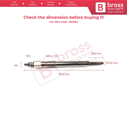 1 Piece Heater Glow Plugs GJ12IS 100800037 for Isuzu 4.3 D