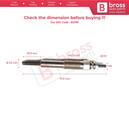 1 Piece Heater Glow Plug 20.5 Volt ME017010 GJ54MI for Mitsubishi Canter Rosa 4D30