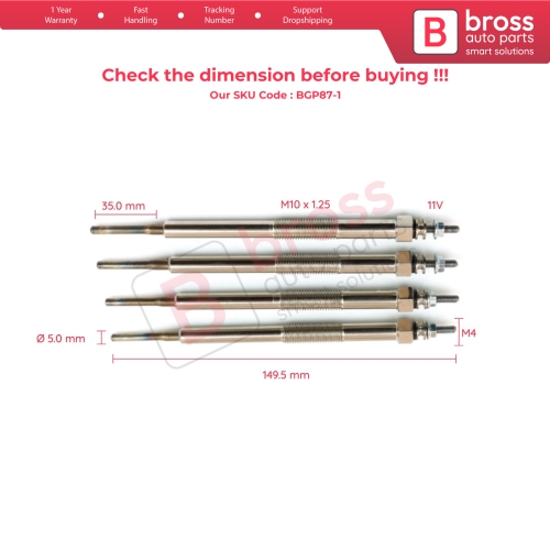 4 Pieces Heater Glow Plug 11 Volt ME203539 for Mitsubishi Pajero Montero Shogun V60 V80 Canter 35 55