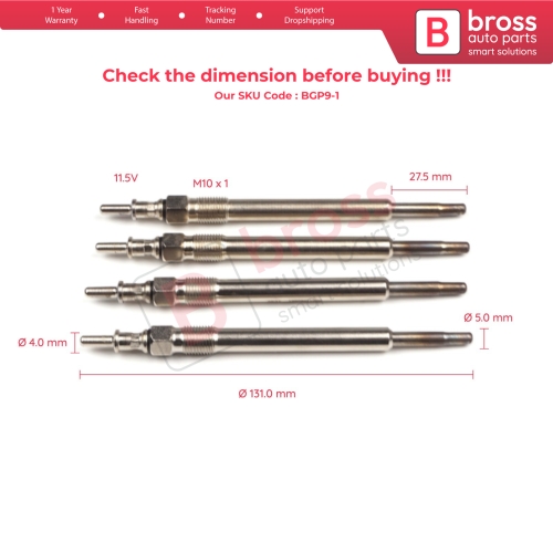 4 Pcs Heater Glow Plugs 11.5 V GX129 80036 0 250 202 045 for Mercedes Chrysler Cherokee