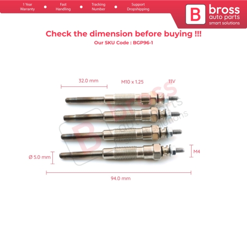 4 Pieces Glow Plug Auxiliary Heater 11 Volt 1985054010 for Toyota VW Taro