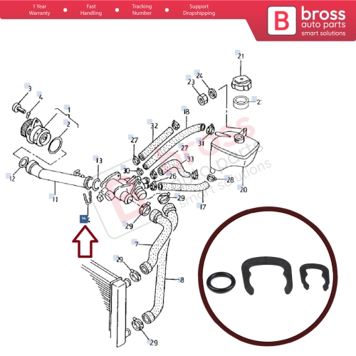 Thermostat Temperature Sensor Seal Liner Coolant Hose Retaining Spring 032121142A for VW Audi Seat Skoda