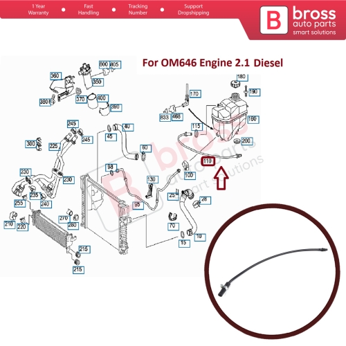 Engine Coolant Overflow Hose Vent Tube Breather Pipe 2115010225 for Mercedes E Class W211 OM646 Engine