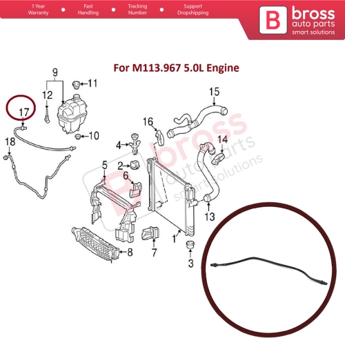 Engine Coolant Overflow Hose Vent Tube Breather Pipe 2115010125 for Mercedes W211 E 500 C219 CLS 500 M113.967 Engine